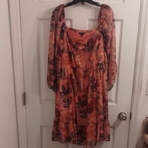 Torrid Orange and Pink Long Sleeve Sundress with Bishop Sleeves